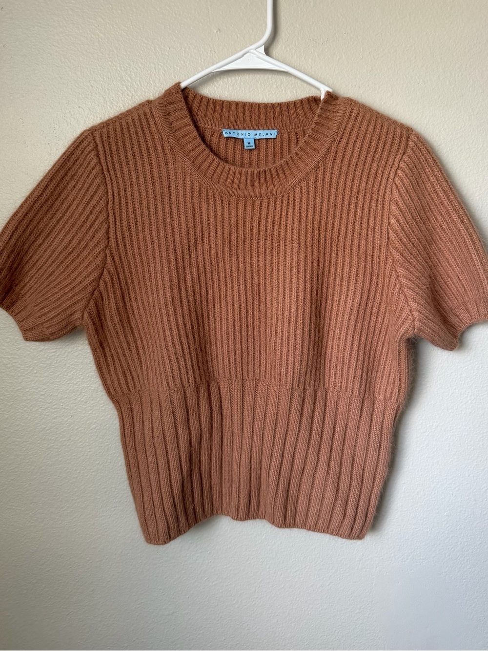 Antonio Melani Rust Ribbed Knit Rabbit Hair Short Sleeve Sweater Size Medium